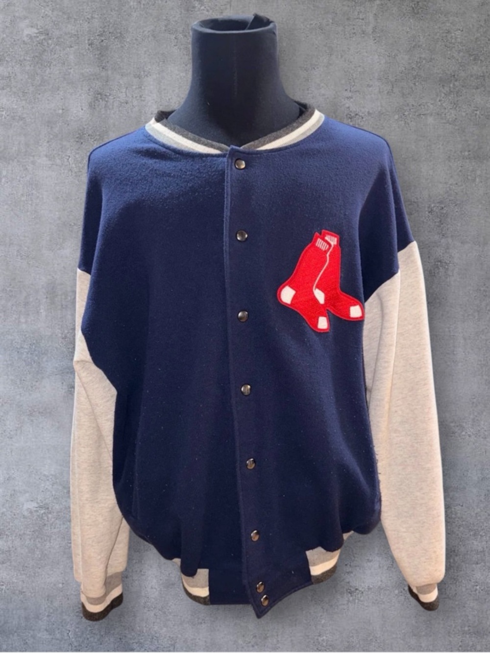 Majestic Boston Red Sox Navy and Gray Varsity Jacket